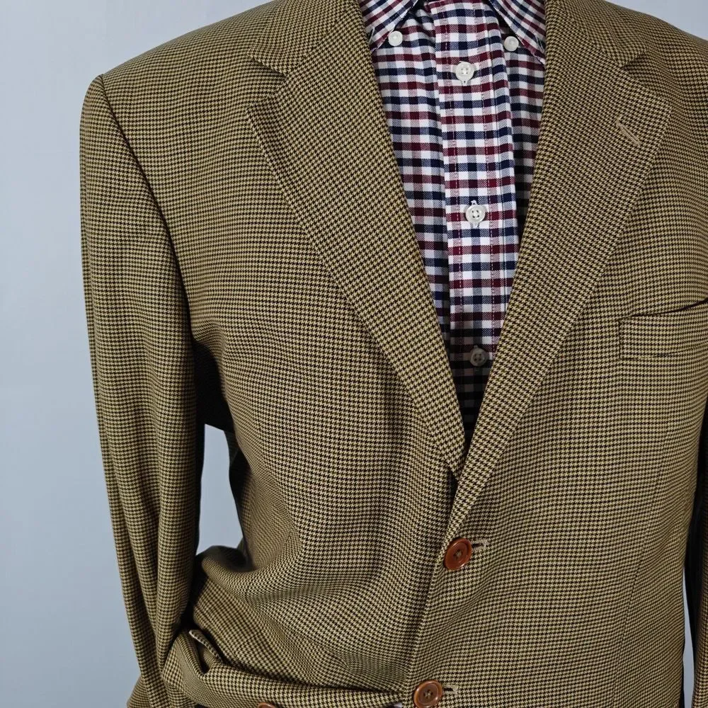 Nautica Men's Sport Coat Blazer Three Button Brown‎ Black Olive Houndstooth 44L